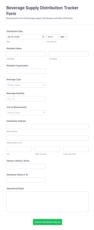 Beverage Supply Distribution Tracker Form Template