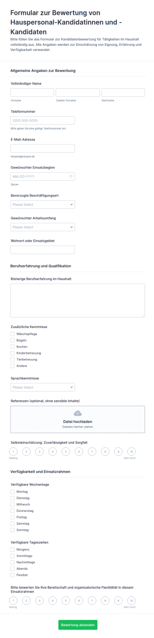 Bewerberbewertung Für Reinigungskraft