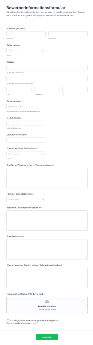 Bewerberinformationsformular