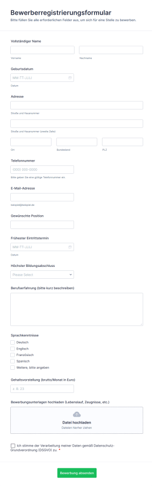 Bewerberregistrierungsformular