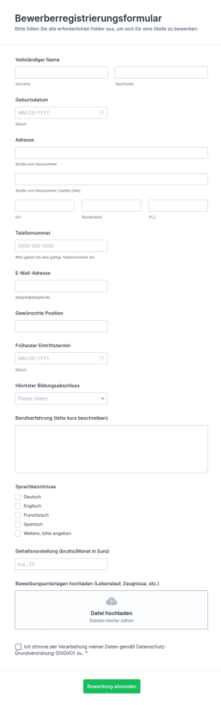 Bewerberregistrierungsformular