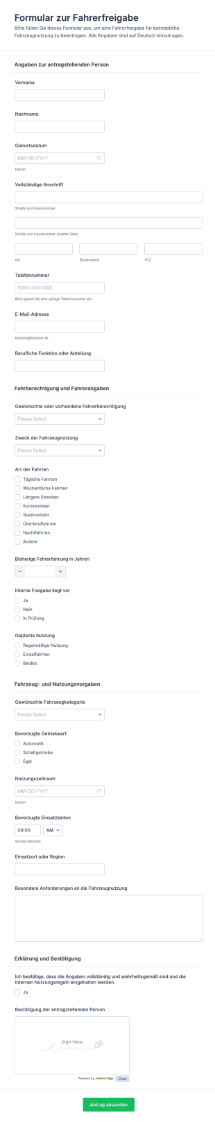 Bewerbung Als Fahrer Form