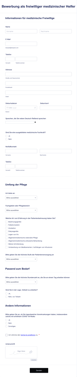 Bewerbung Als Freiwilliger Medizinischer Helfer Form Template