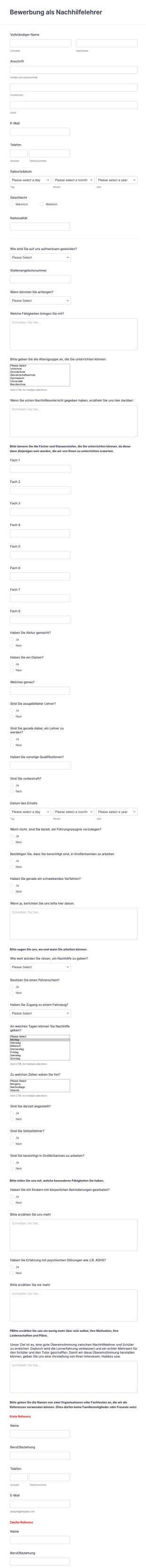 Bewerbung Als Nachhilfelehrer