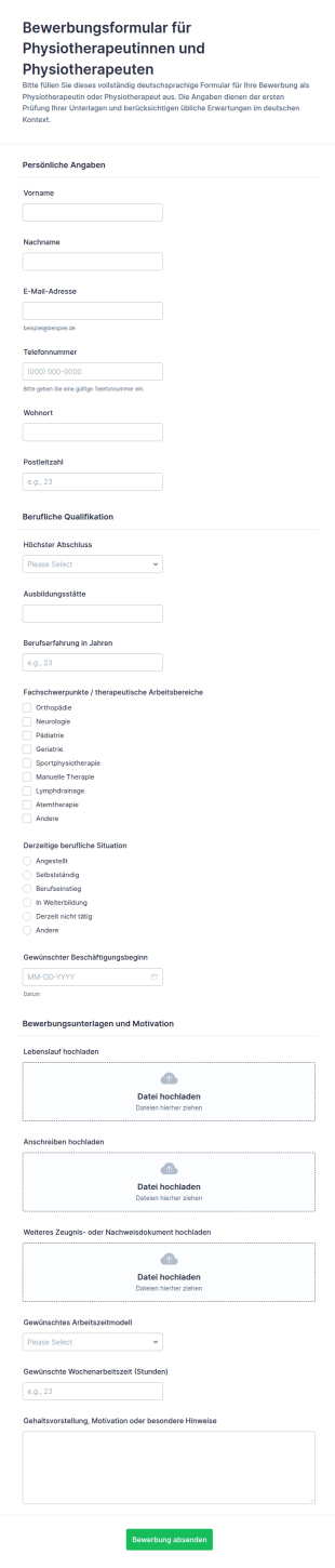 Bewerbung Als Physiotherapeut/in Form