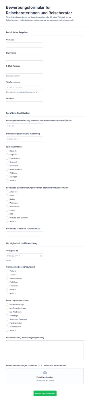 Bewerbung Als Reisebüromitarbeiter Formular