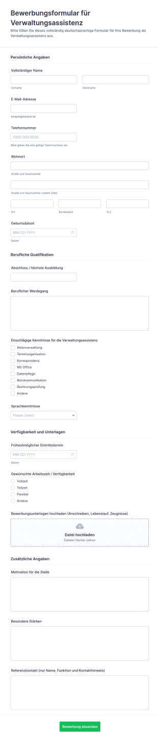 Bewerbung Als Verwaltungsassistenz Form