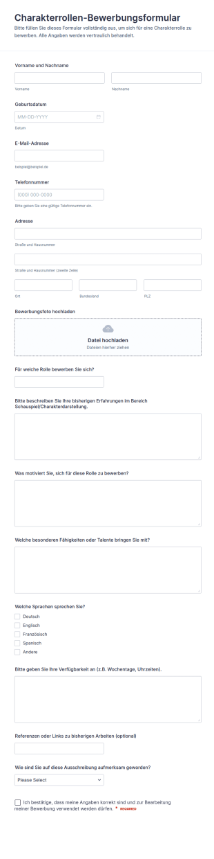 Bewerbung Auf Eine Rollenfigur Formular