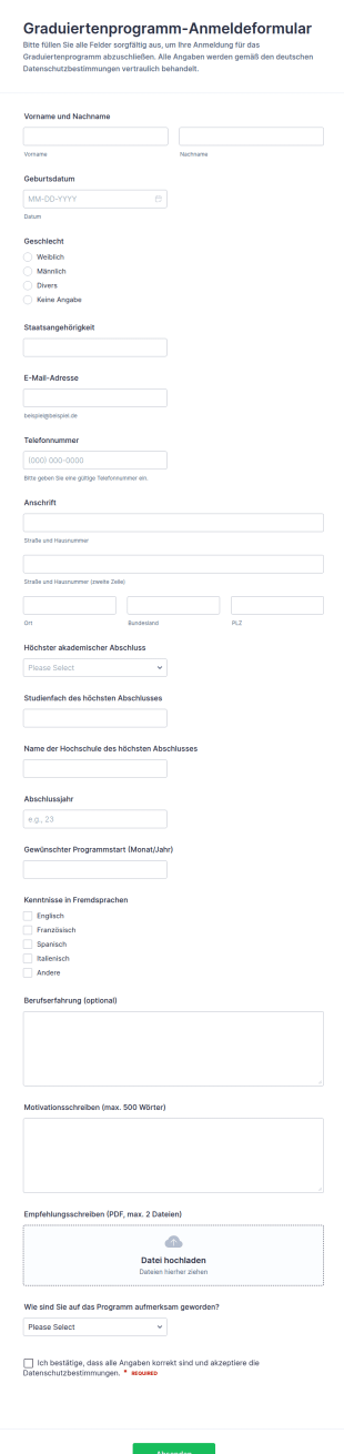 Bewerbung Für Das Graduiertenprogramm Formular