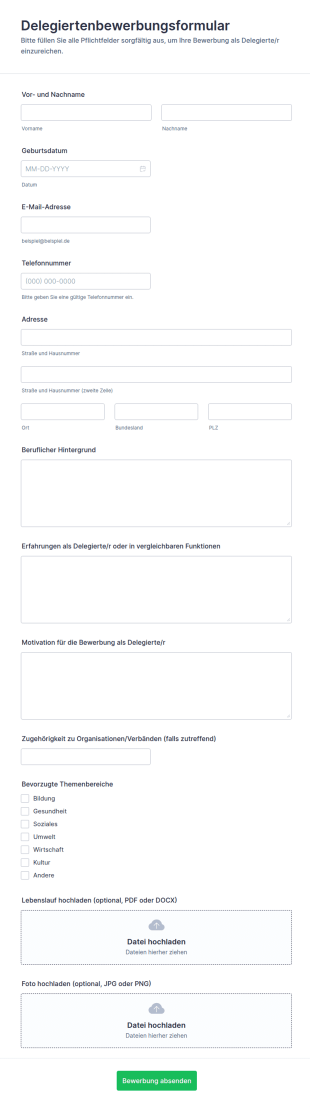 Bewerbung Für Delegierte Form