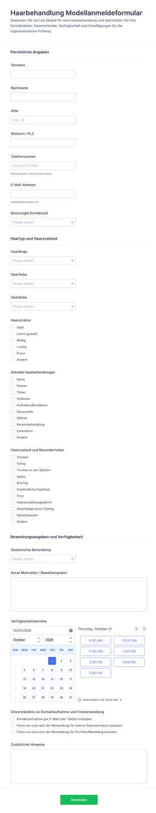 Bewerbung Für Ein Haarbehandlungsmodell