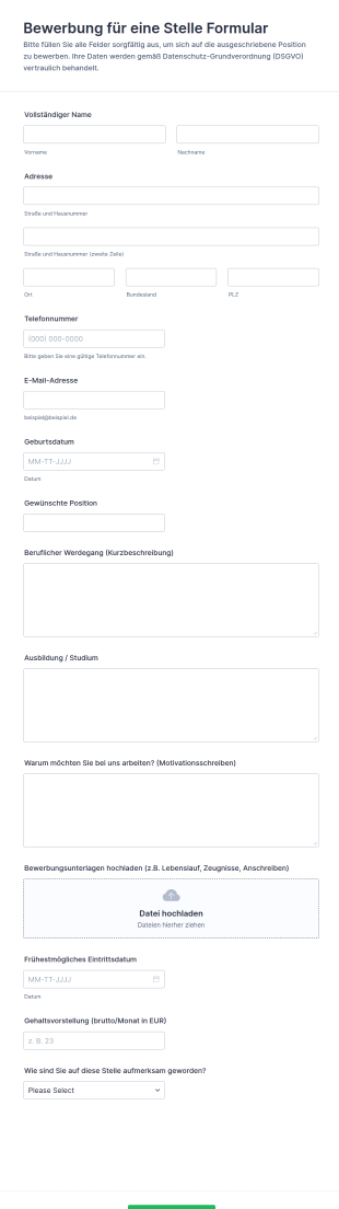 Bewerbung Für Eine Stelle Formular