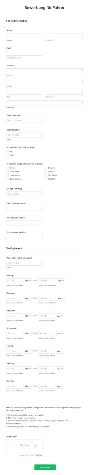 Bewerbung Für Fahrer