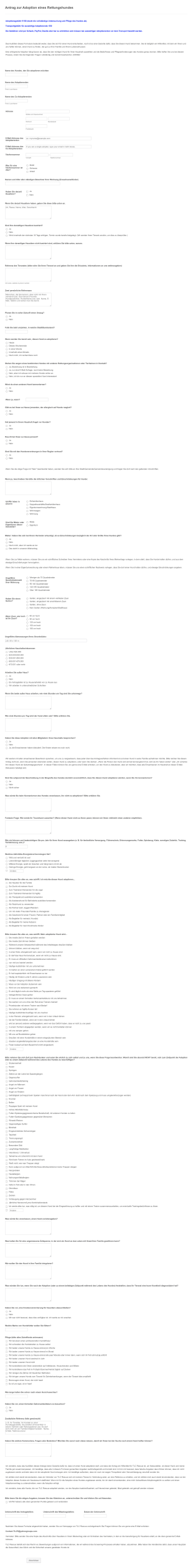 Bewerbung Zur Hundeadoption Form Template