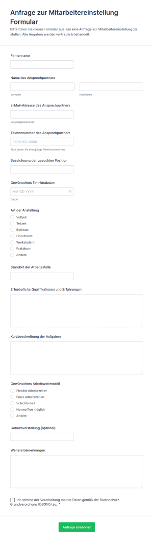 Bewerbungsanfrage Formular