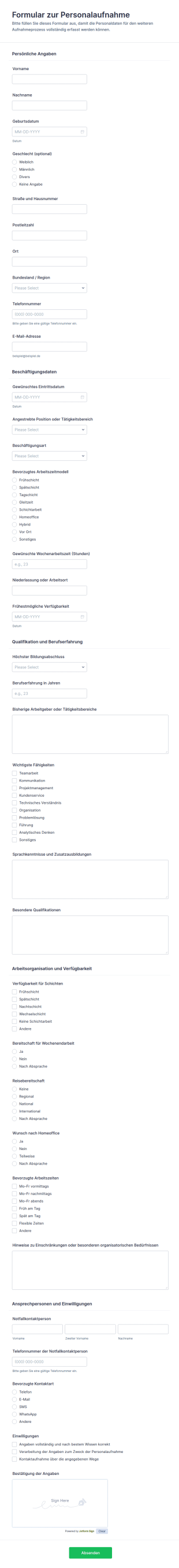 Bewerbungseingangsformular