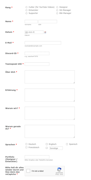 Bewerbungsformular CWCommunity Form Template