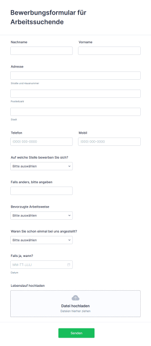 Bewerbungsformular Für Arbeitssuchende Form Template