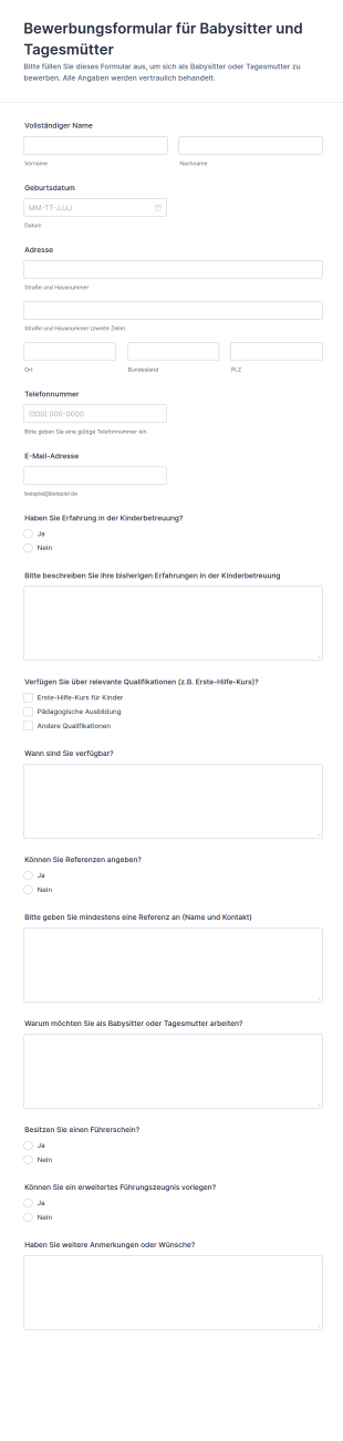 Bewerbungsformular Für Babysitter Und Tagesmütter