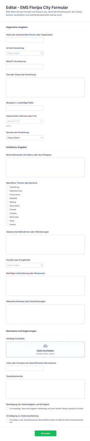 Bewerbungsformular Für Das EMS Floripa Stadtprojekt