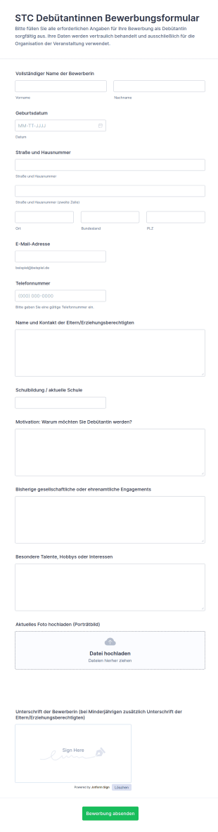 Bewerbungsformular Für Den Debütanten In Deutschland 🎉