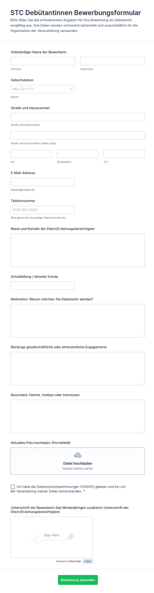 Bewerbungsformular Für Den Debütanten In Deutschland 🎉