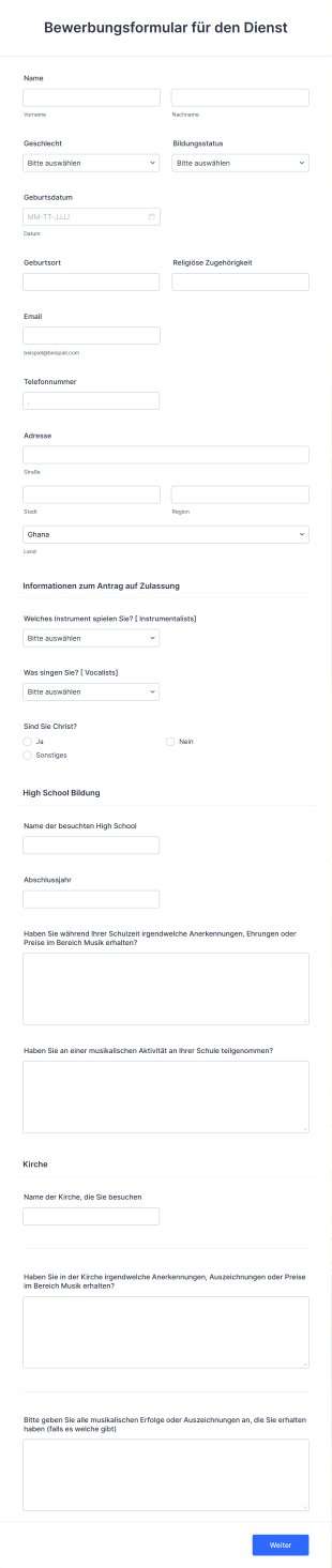 Bewerbungsformular Für Den Dienst Form Template