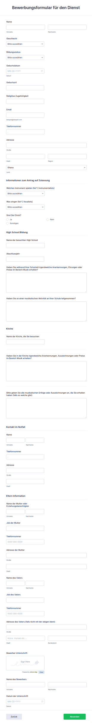 Bewerbungsformular Für Den Dienst