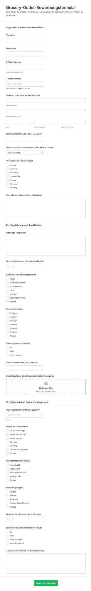 Bewerbungsformular Für Den Marktzugang