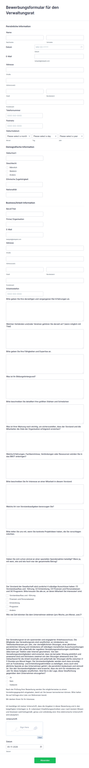 Bewerbungsformular Für Den Verwaltungsrat