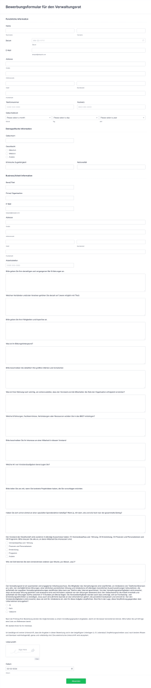 Bewerbungsformular Für Den Verwaltungsrat Form Template