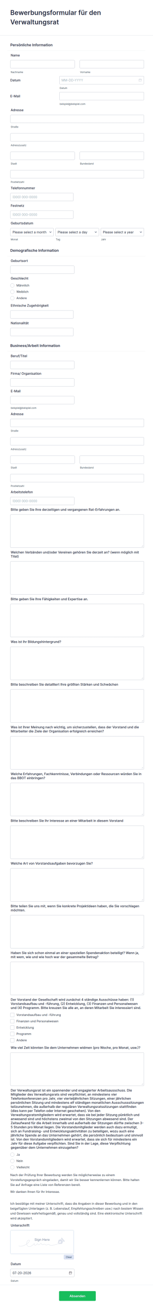 Bewerbungsformular Für Den Verwaltungsrat