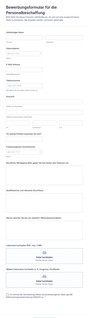 Bewerbungsformular Für Die Personalbeschaffung