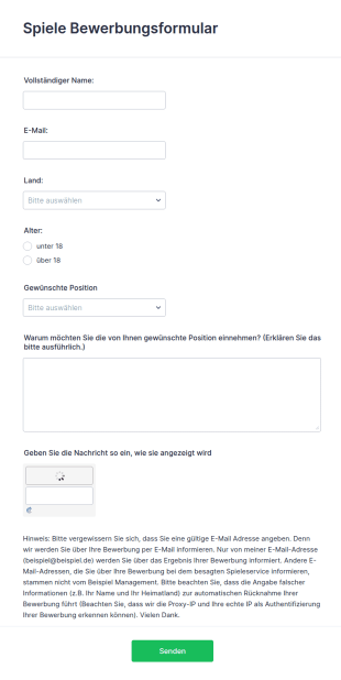 Bewerbungsformular Für Die Spielebranche