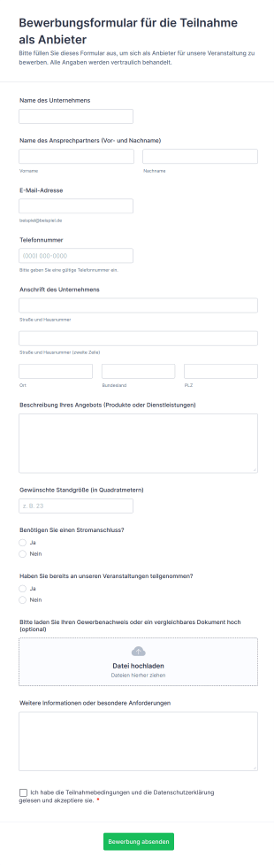 Bewerbungsformular Für Die Teilnahme Als Anbieter