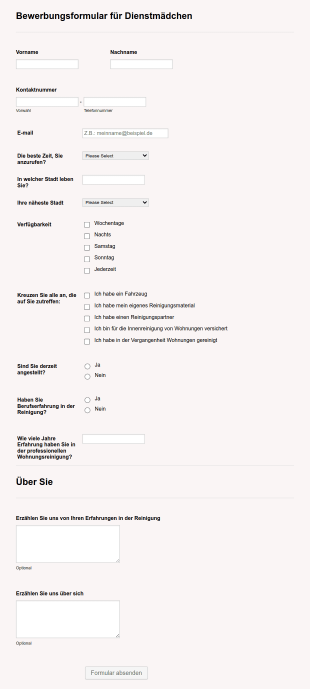 Bewerbungsformular Für Dienstmädchen Form Template