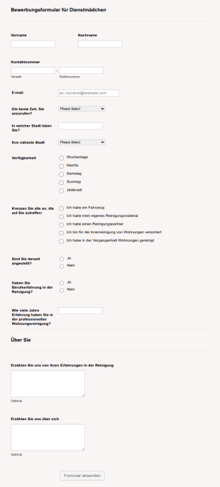 Bewerbungsformular Für Dienstmädchen
