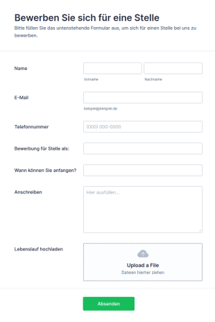 Bewerbungsformular Für Einen Job