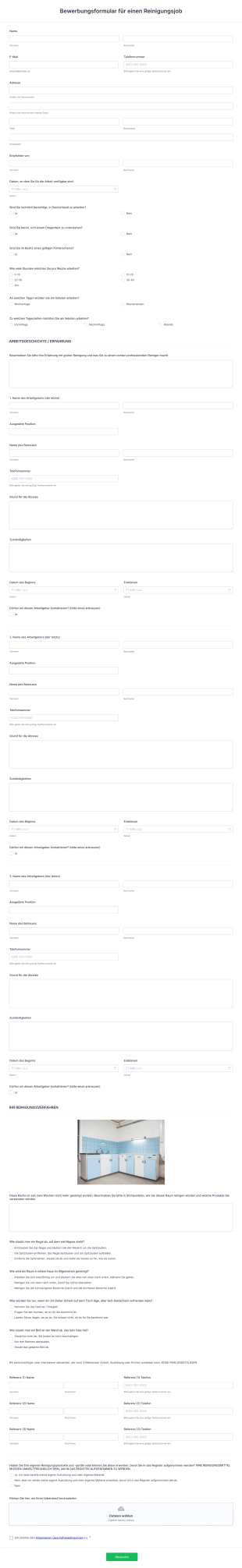 Bewerbungsformular Für Einen Reinigungsjob Form Template