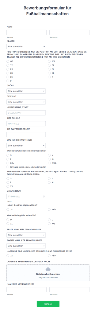 Bewerbungsformular Für Fußballmannschaften