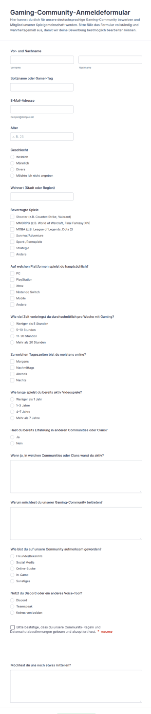 Bewerbungsformular Für Gaming Community