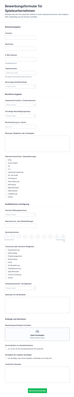 Bewerbungsformular Für Gaming Unternehmen
