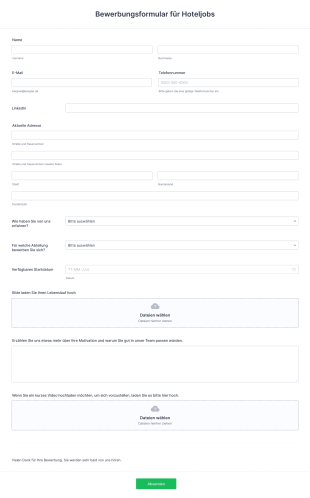 Bewerbungsformular Für Hoteljobs