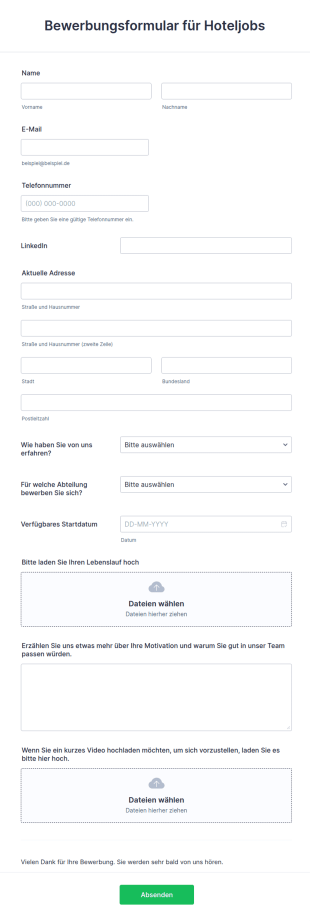 Bewerbungsformular Für Hoteljobs