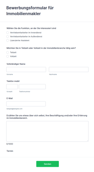 Bewerbungsformular Für Immobilienmakler
