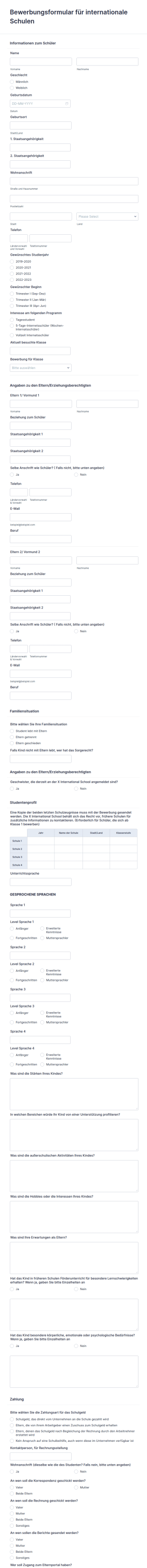 Bewerbungsformular Für Internationale Schulen
