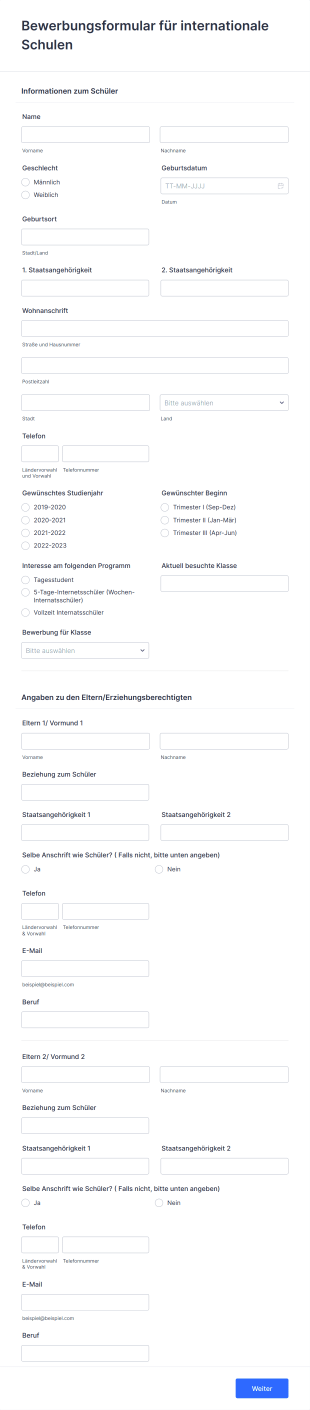 Bewerbungsformular Für Internationale Schulen Form Template