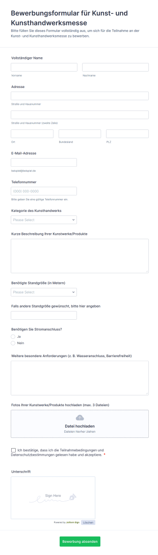 Bewerbungsformular Für Kunst Und Kunsthandwerksmesse