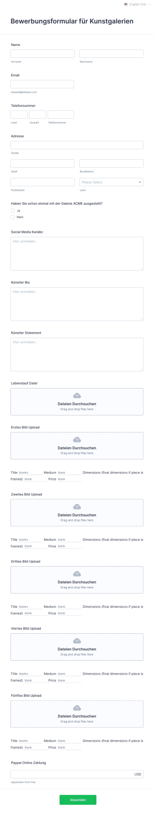 Bewerbungsformular Für Kunstgalerien Form Template
