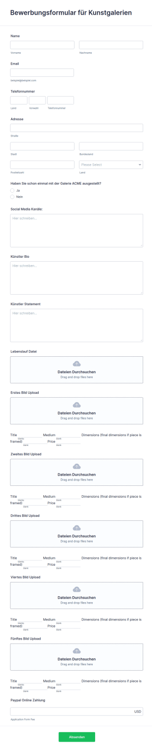 Bewerbungsformular Für Kunstgalerien